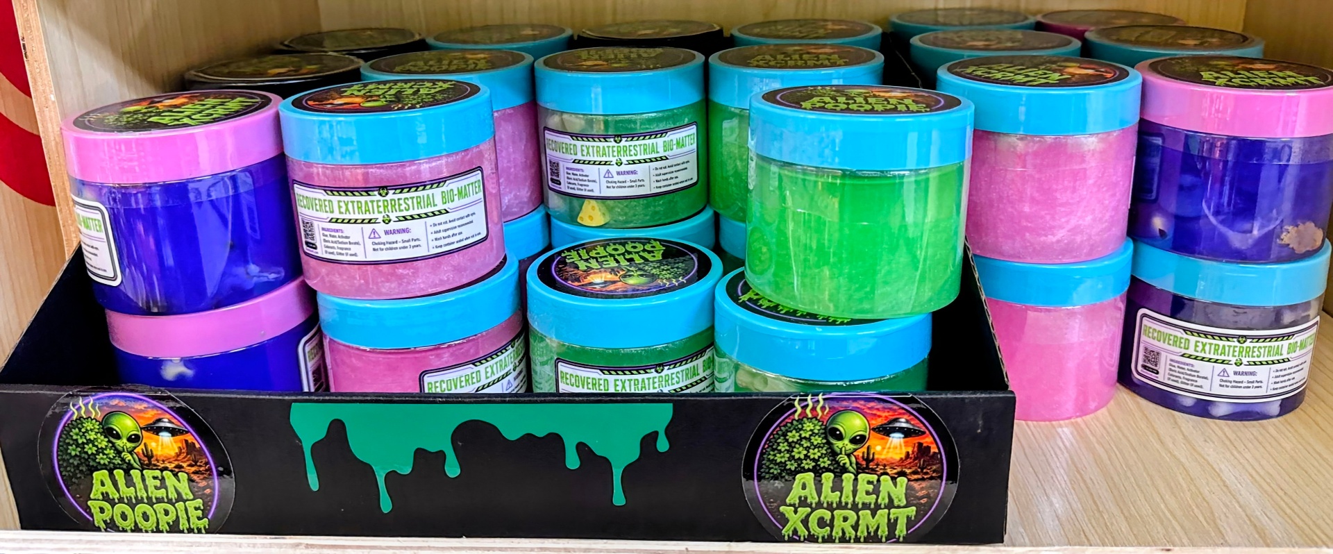 Alien Poopie slime tubs on display at the Area 51 Alien Center
